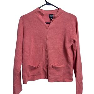 EILEEN FISHER PETITE‎ Coral Pink Linen Knit Button Front Cardigan Sweater PS